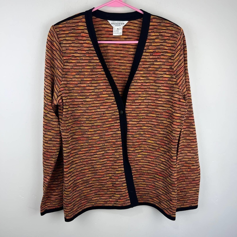 Misook Black Orange Knit Cardigan Button Womens Size: MP